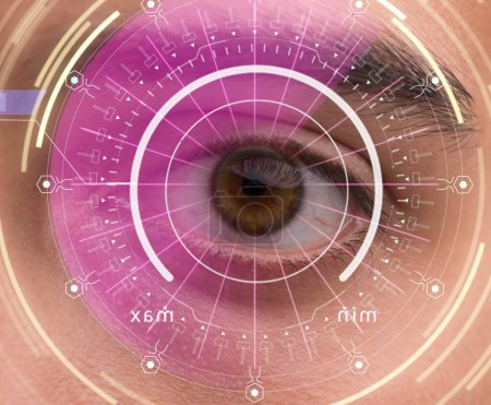 Téléchargez les photos : Le concept de capteur implanté dans l'œil humain - en image libre de droit