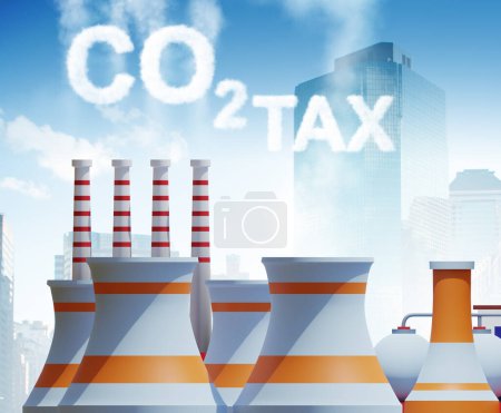 Foto de Planta en el impuesto sobre el carbono y el concepto de contaminación - 3d rendering - Imagen libre de derechos