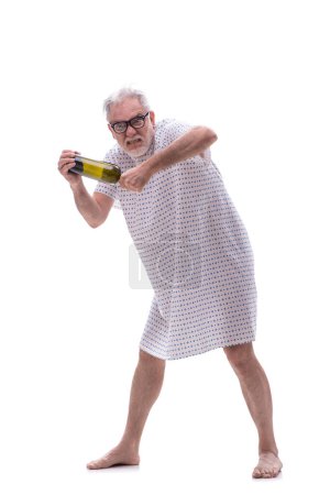 Photo for Aged mad alcoholic man isolated on white - Royalty Free Image