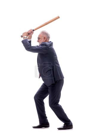 Photo for Old boss holding baseball bat isolated on white - Royalty Free Image