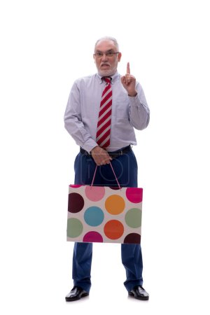 Photo for Old male boss holding bag isolated on white - Royalty Free Image