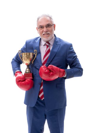 Photo for Old boss boxing isolated on white - Royalty Free Image