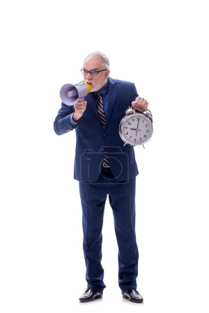 Photo for Old boss in time management concept isolated on white - Royalty Free Image