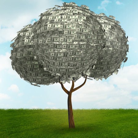 Téléchargez les photos : L'arbre de l'argent dans le concept d'entreprise - rendu 3d - en image libre de droit