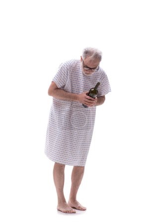 Photo for Aged mad alcoholic man isolated on white - Royalty Free Image