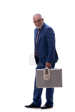 Foto de Viejo jefe masculino en concepto de remuneración aislado en blanco - Imagen libre de derechos
