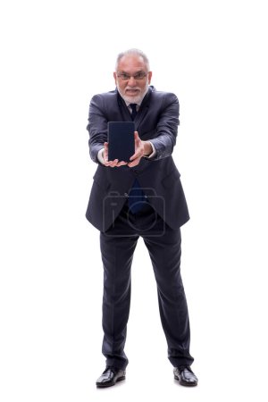 Photo for Old male boss holding book isolated on white - Royalty Free Image