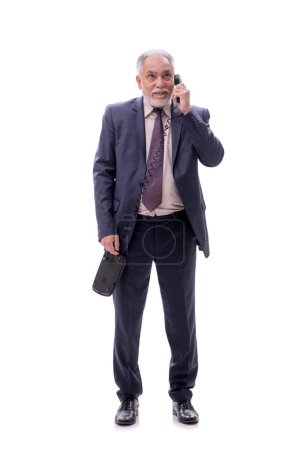 Foto de Empresario hablando por teléfono aislado en blanco - Imagen libre de derechos