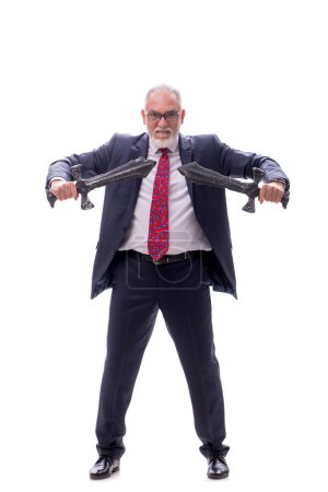 Photo for Old boss holding saber isolated on white - Royalty Free Image