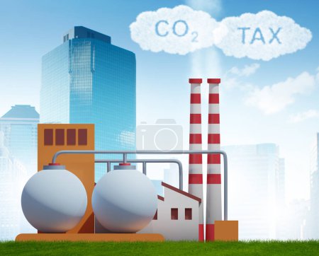 Téléchargez les photos : L'usine dans la taxe carbone et le concept de pollution - rendu 3d - en image libre de droit