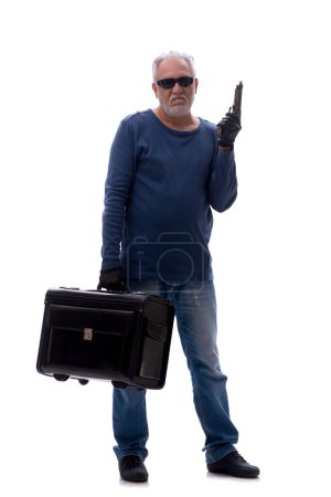 Photo for Old burglar holding bag isolated on white - Royalty Free Image