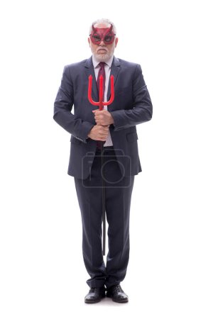 Photo for Devil businessman holding trident isolated on white - Royalty Free Image