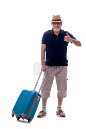 Téléchargez les photos : Vieil homme d'affaires en voyage concept isolé sur blanc - en image libre de droit