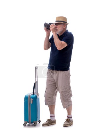 Foto de Viejo hombre de negocios en concepto de viaje aislado en blanco - Imagen libre de derechos