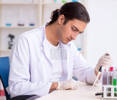 Téléchargez les photos : Le jeune chimiste masculin travaillant dans le laboratoire - en image libre de droit