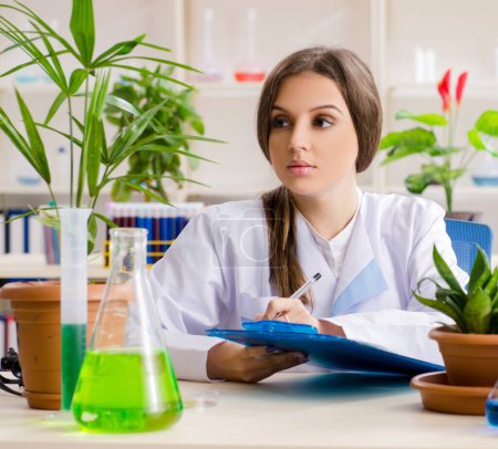 Photo for The young beautiful biotechnology chemist working in the lab - Royalty Free Image
