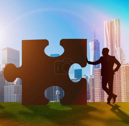 Photo for The business concept of teamwork with jigsaw puzzle - Royalty Free Image