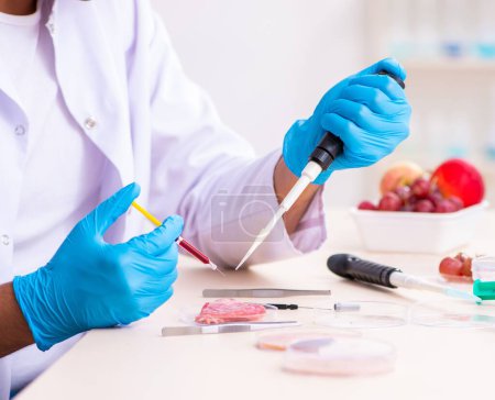 Photo for Young nutrition expert testing food products in lab - Royalty Free Image