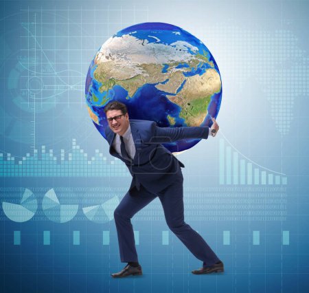 Photo for The businessman carrying earth on his shoulders - Royalty Free Image
