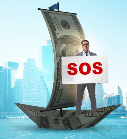 Photo for The businessman asking for help with sos message on boat - Royalty Free Image