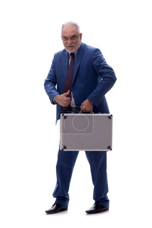 Photo for Old male boss holding case isolated on white - Royalty Free Image