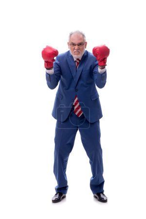 Photo for Old male boss boxing isolated on white - Royalty Free Image