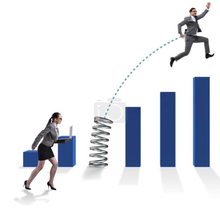 Photo for The business people jumping over bar charts - Royalty Free Image