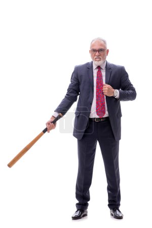 Foto de Viejo jefe sosteniendo bate de béisbol aislado en blanco - Imagen libre de derechos