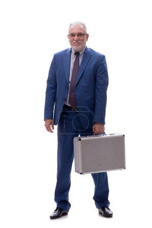 Photo for Old male boss holding case isolated on white - Royalty Free Image