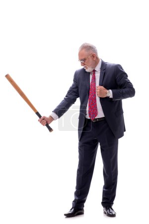 Foto de Viejo jefe sosteniendo bate de béisbol aislado en blanco - Imagen libre de derechos