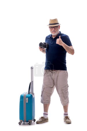 Foto de Viejo hombre de negocios en concepto de viaje aislado en blanco - Imagen libre de derechos