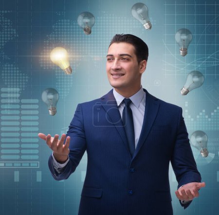 Photo for The businessman juggling lightbulbs in new idea concept - Royalty Free Image