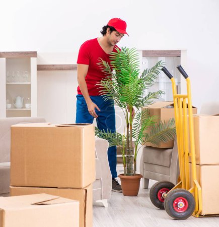Photo for The young male contractor with boxes working indoors - Royalty Free Image