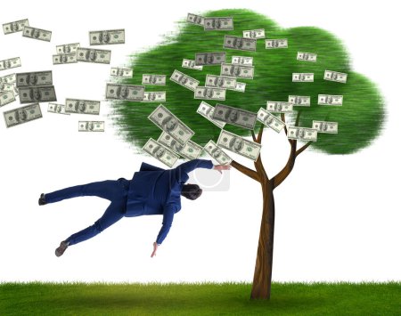 Foto de El hombre de negocios voló lejos del árbol del dinero - Imagen libre de derechos