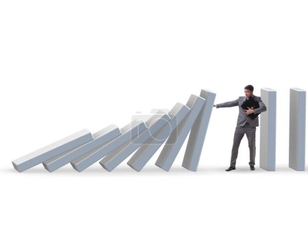 Photo for The businessman preventing domino effect in business concept - Royalty Free Image