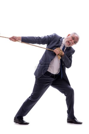 Téléchargez les photos : Vieux patron avec corde isolée sur blanc - en image libre de droit