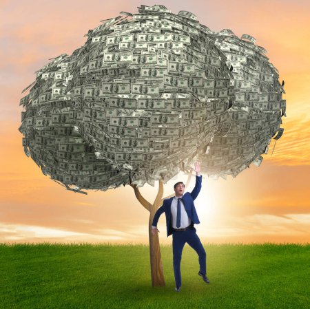 Foto de El hombre de negocios con árbol de dinero en concepto de negocio - Imagen libre de derechos