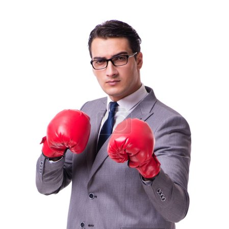 Foto de El boxeo de hombre de negocios aislado en el fondo blanco - Imagen libre de derechos