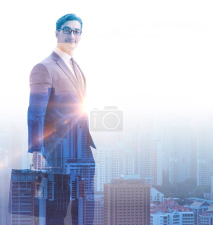 Photo for The successful businessman against cityscape in business concept - Royalty Free Image