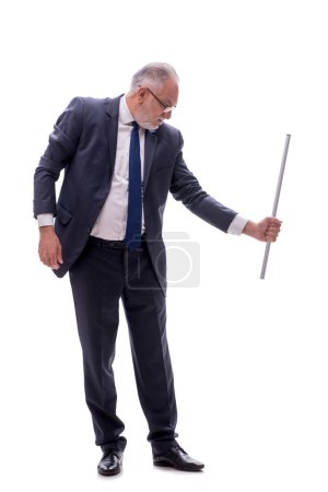Photo for Aged businessman holding metal stick isolated on white - Royalty Free Image