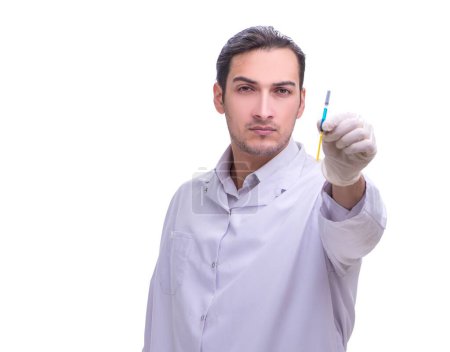 Photo for The young handsome doctor with syringe isolated on white - Royalty Free Image