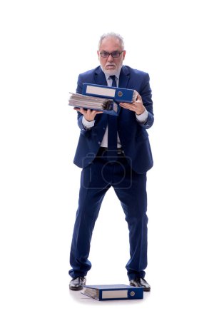 Photo for Old male employee holding papers isolated on white - Royalty Free Image