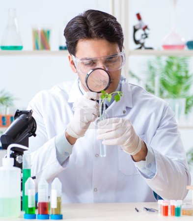 Foto de El bioquímico masculino que trabaja en el laboratorio de plantas - Imagen libre de derechos