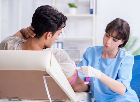 The patient getting blood transfusion in hospital clinic