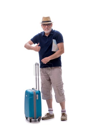 Old businessman in travelling concept isolated on white