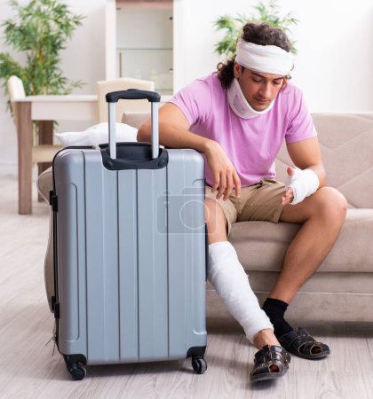 The young injured man preparing for the trip