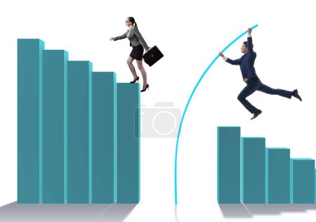 Photo for The business people vault jumping over bar charts - Royalty Free Image