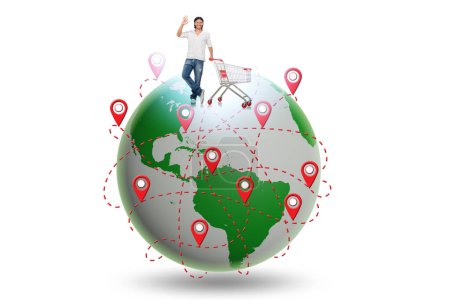 Téléchargez les photos : Concept d'achats globaux avec le globe et le client - en image libre de droit