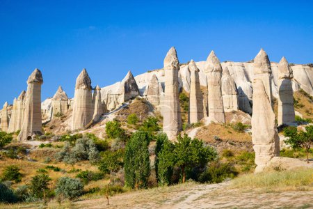 Foto de Love valley view with rock formations and fairy chimneys in Cappadocia Turkey - Imagen libre de derechos