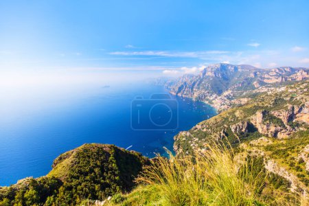 Stunning view over Amalfi coast in Italy from picturesque Path of the Gods trail